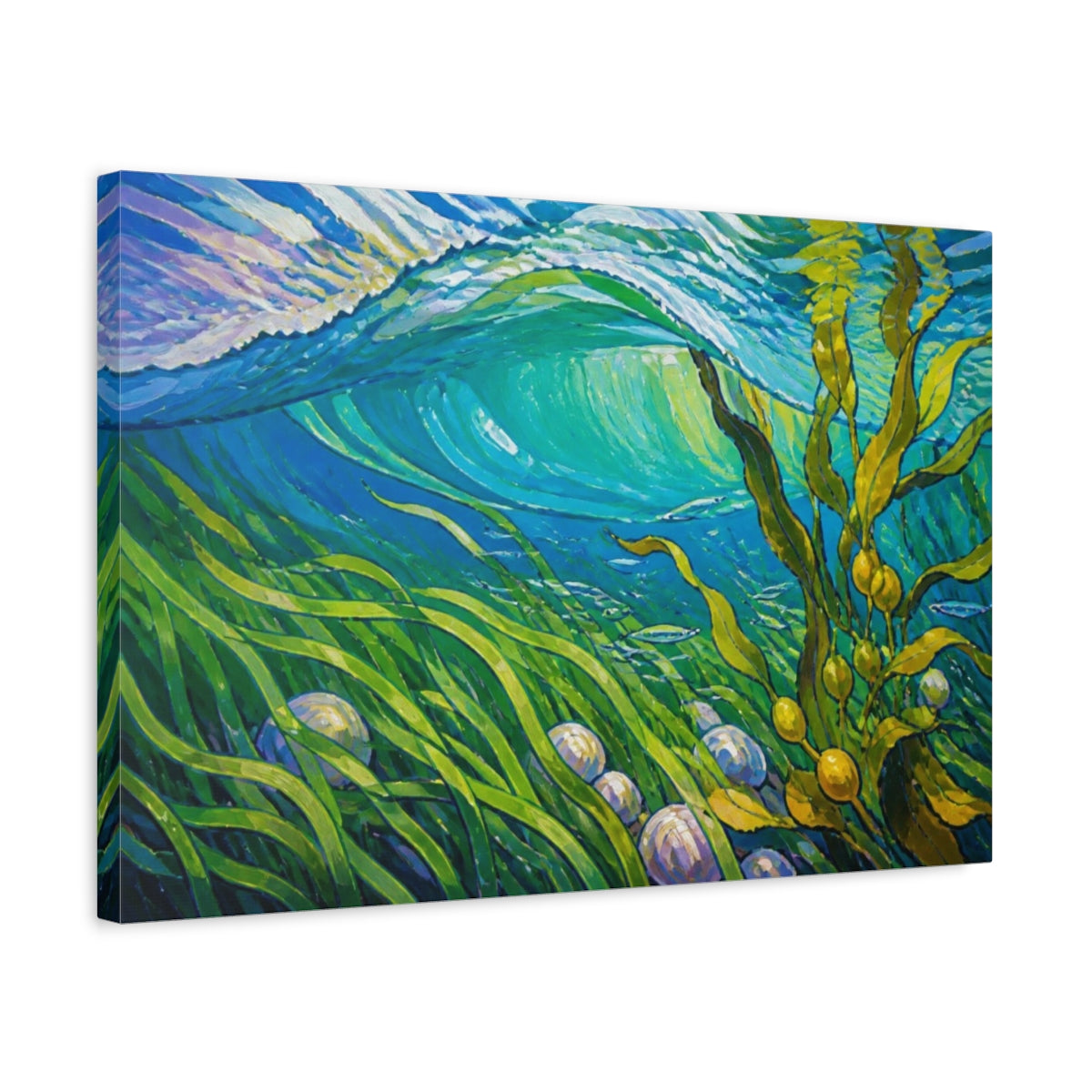 Side Mockup 3. Seagrass Nature Wave shown as canvas print