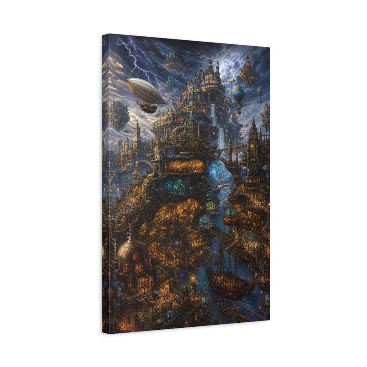 Side Mockup 3. Skyborne Steampunk City shown as canvas print