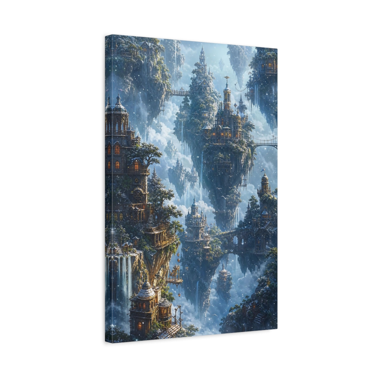 Side Mockup 3. Skybound Floating City shown as canvas print