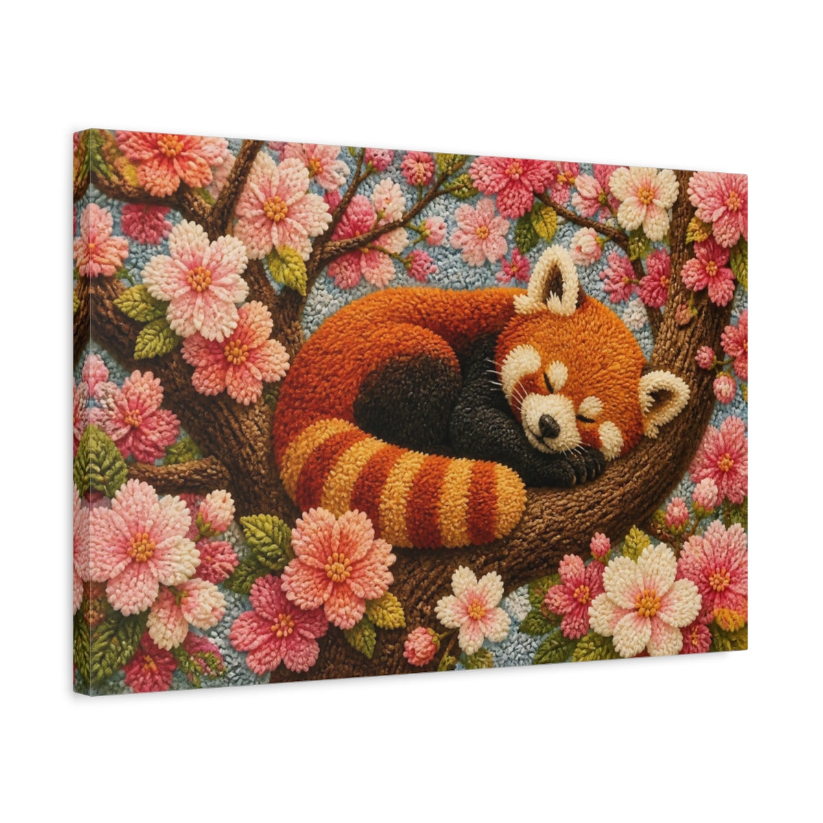 Side Mockup 3. Sleeping Red Panda Among Blossoms shown as canvas print
