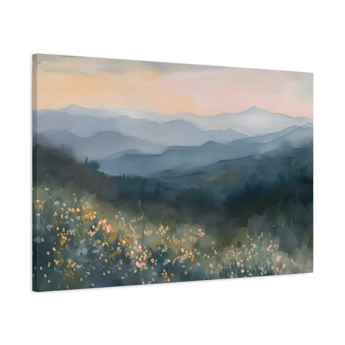 Smoky Mountains Spring Flowers Watercolor Canvas Wall Art Mountain Forest Print - YesArtYes