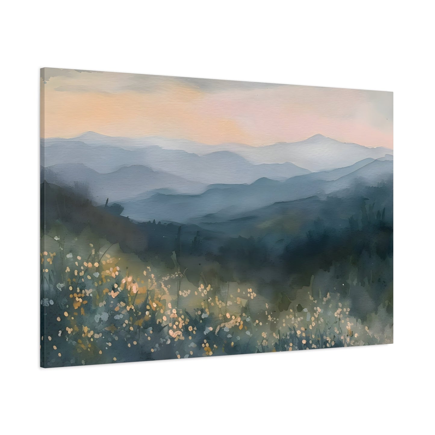 Smoky Mountains Spring Flowers Watercolor Canvas Wall Art Mountain Forest Print - YesArtYes