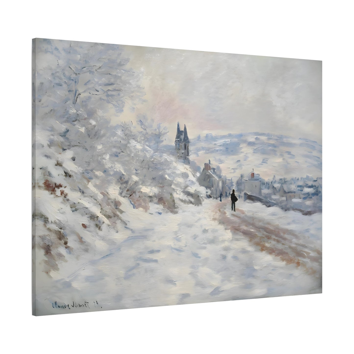 Snow Winter Landscape Canvas Monet Print - Road to Veheuil Wall Art - YesArtYes