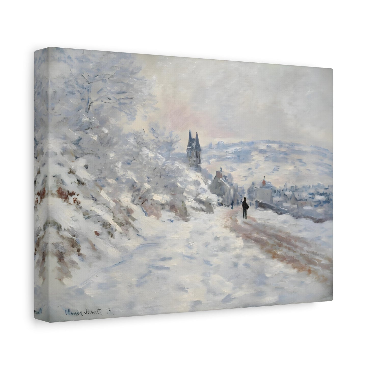 Snow Winter Landscape Canvas Monet Print - Road to Veheuil Wall Art - YesArtYes