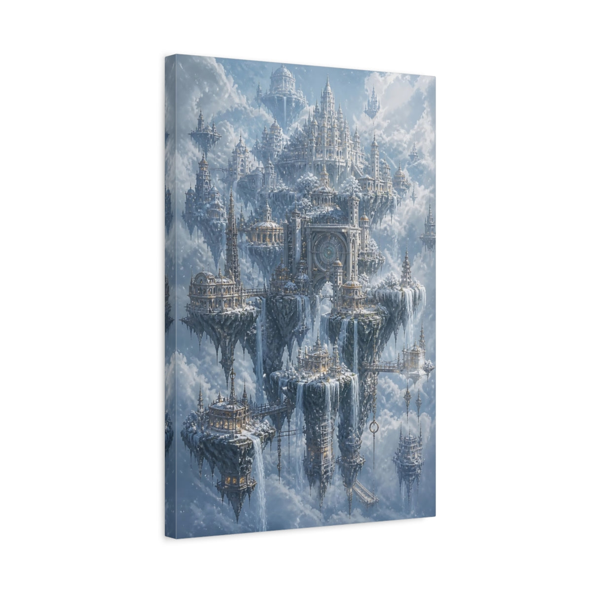 Side Mockup 3. Snowbound Sky City shown as canvas print