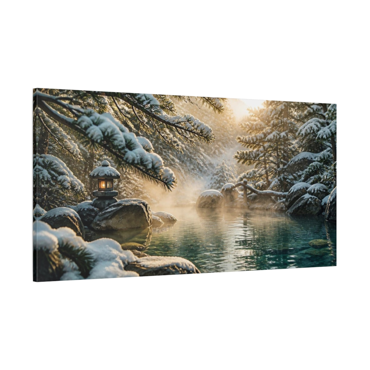 Side Mockup 2. Snowy Hot Spring Lantern shown as canvas print
