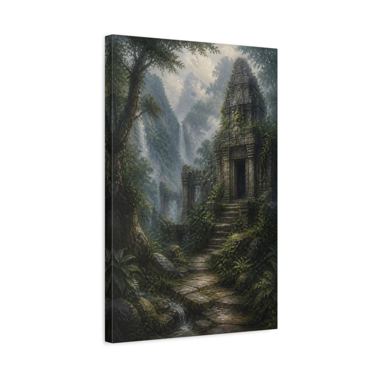Soft Foggy Forest Oil Study Ancient Canvas Print – Realistic Living Room, Above Sofa - YesArtYes