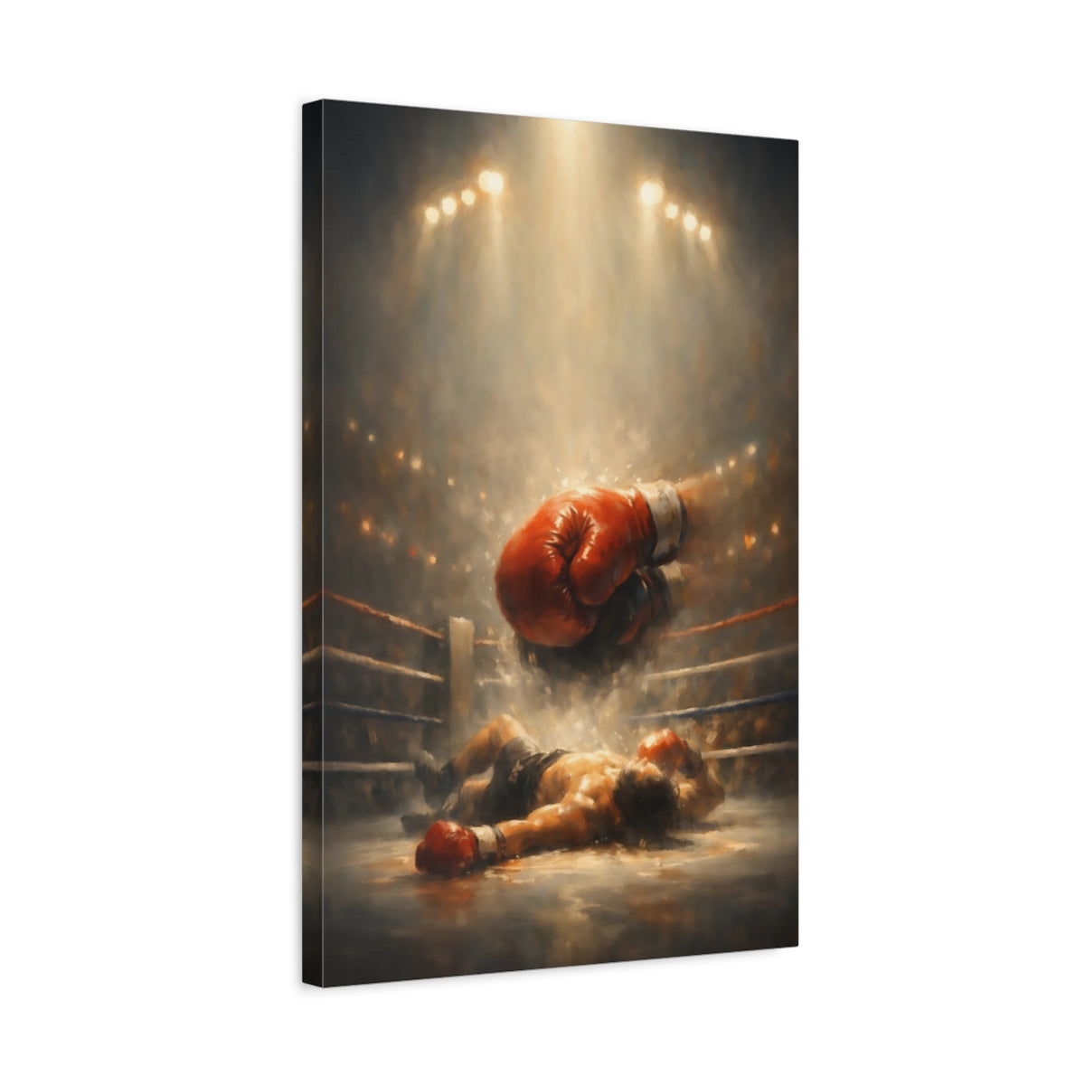 Side Mockup 3. Sports Boxing Match Boxing Knockout shown as stretched canvas wall art