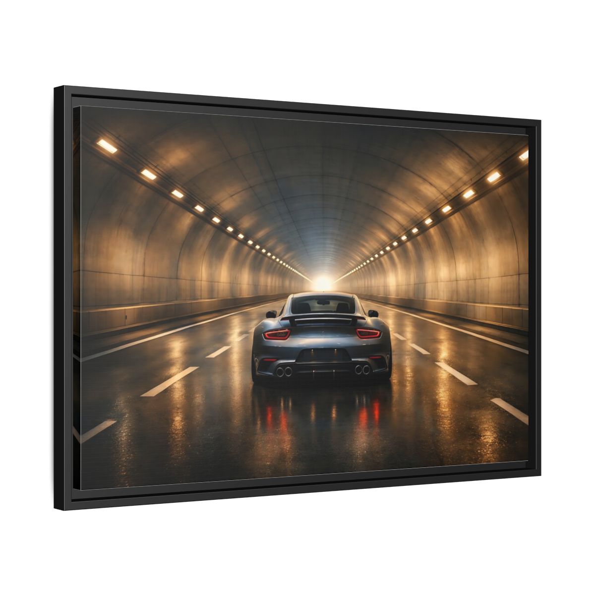 Side Mockup 14. Sports Sports Car Grey Sports Car shown as stretched canvas wall art