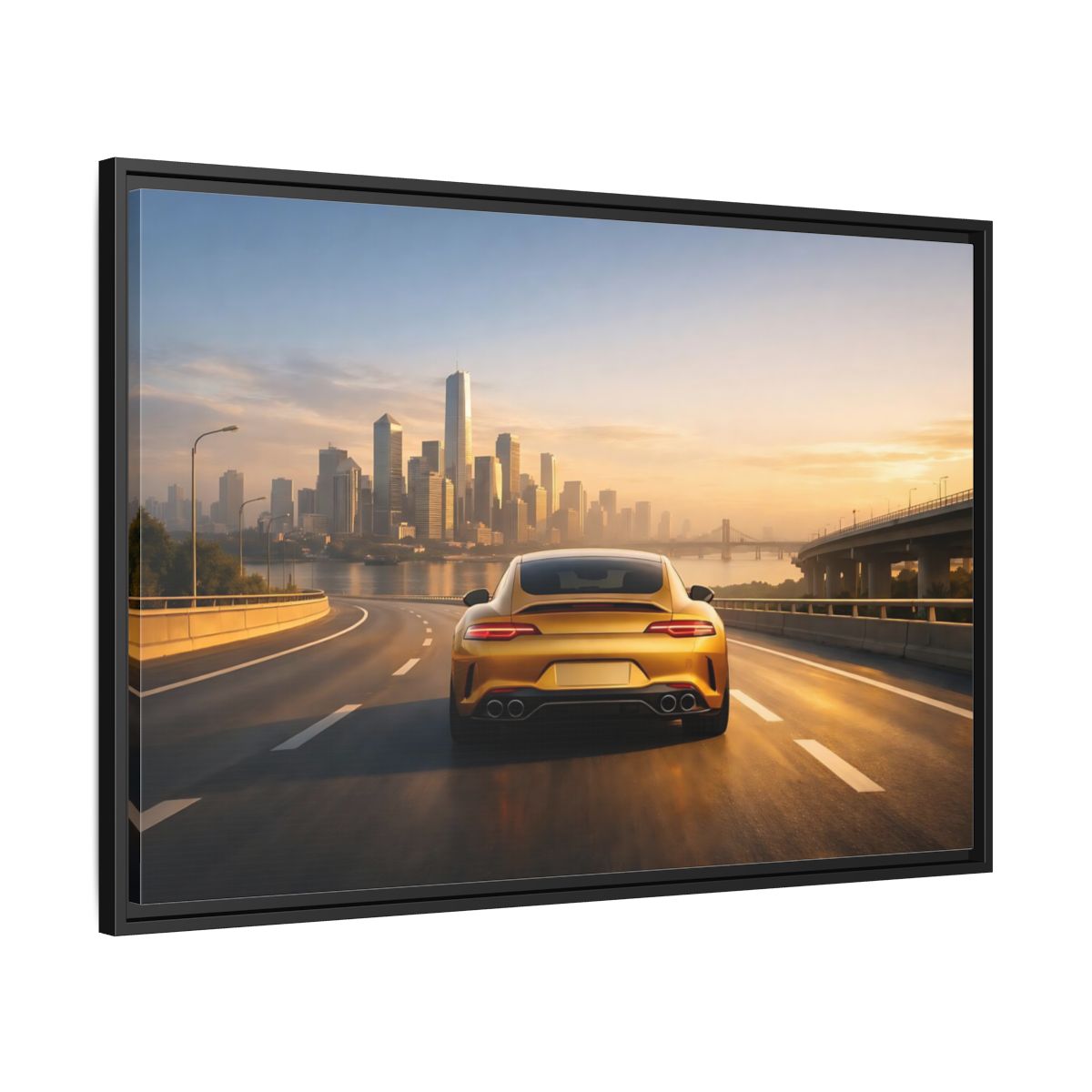 Side Mockup 13. Sports Gold Sports Car Gold Sports Car shown as stretched canvas wall art