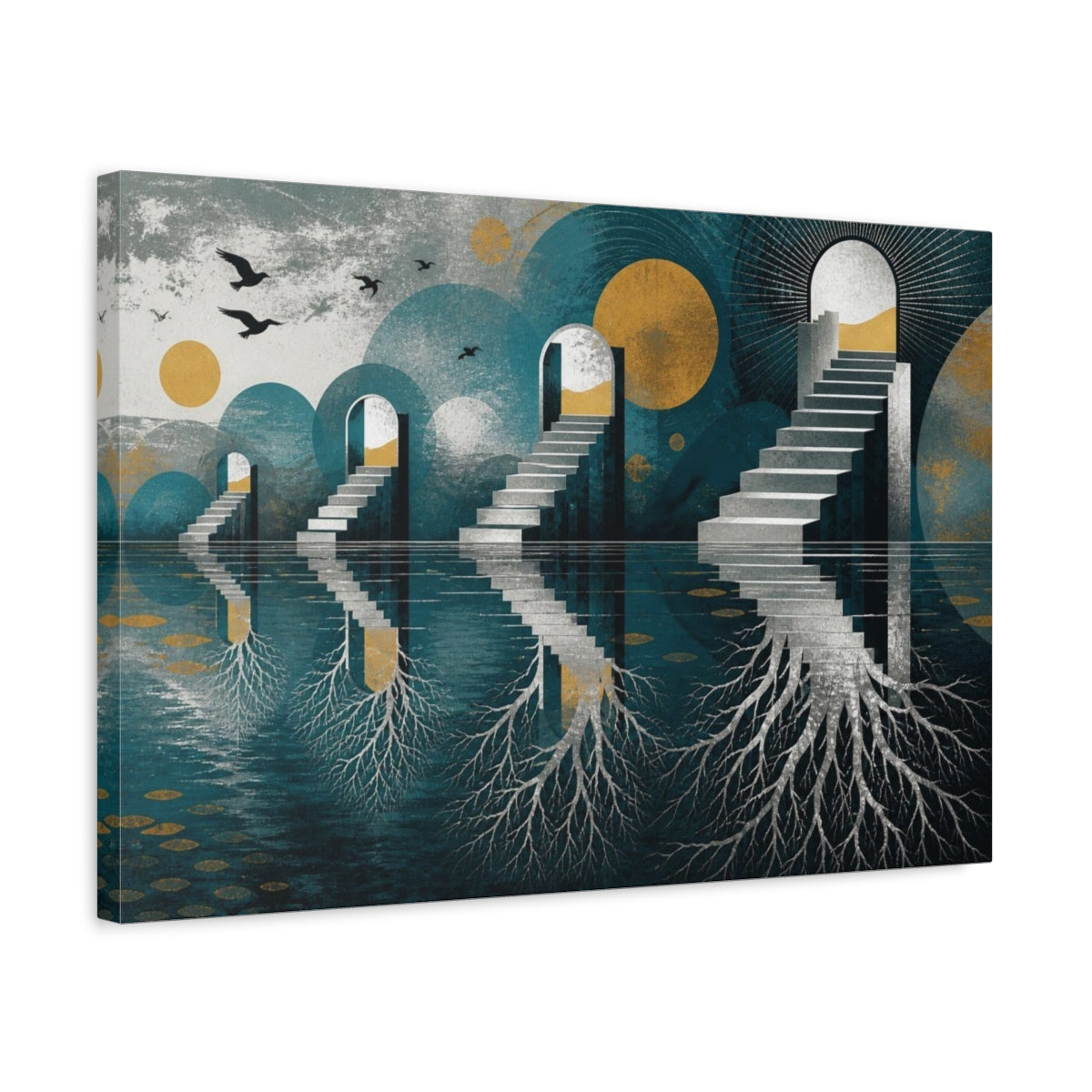 Side Mockup 3. Staircase Illusion With Roots shown as canvas print