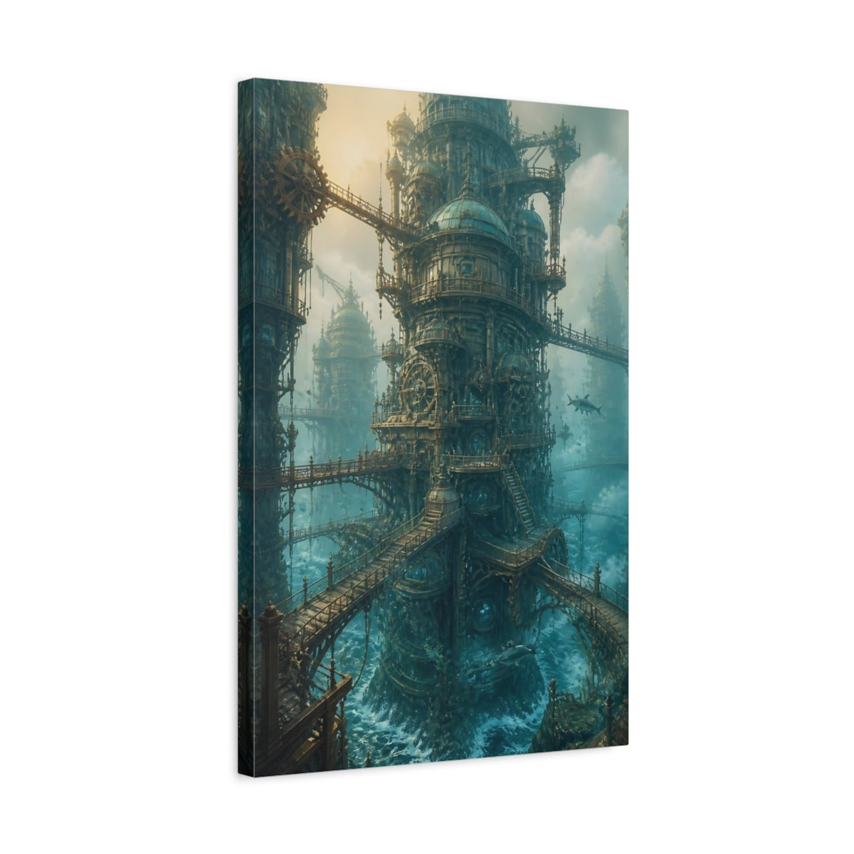 Side Mockup 3. Steampunk Ocean Tower shown as canvas print