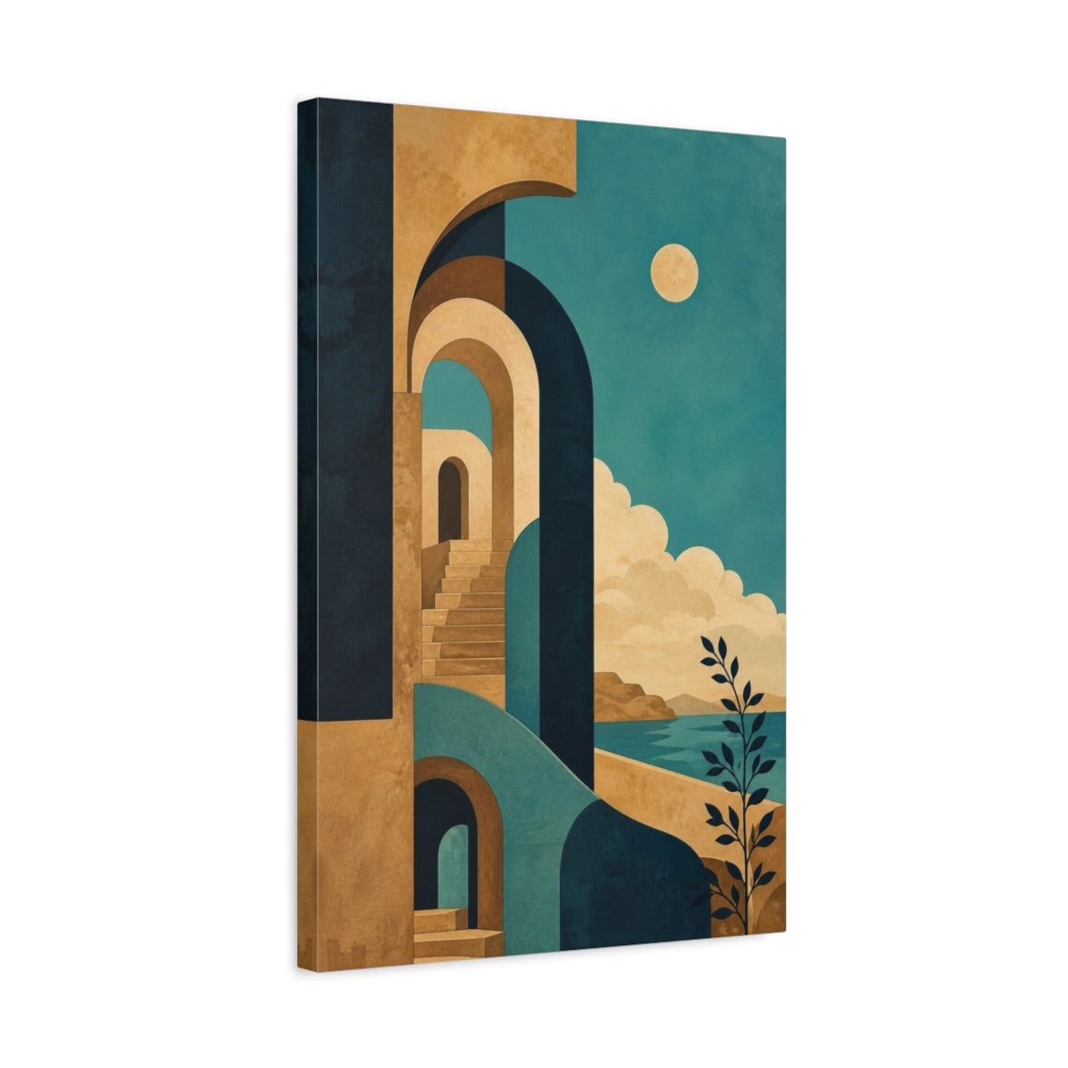 Side Mockup 3. Stone Archway In Turquoise shown as canvas print