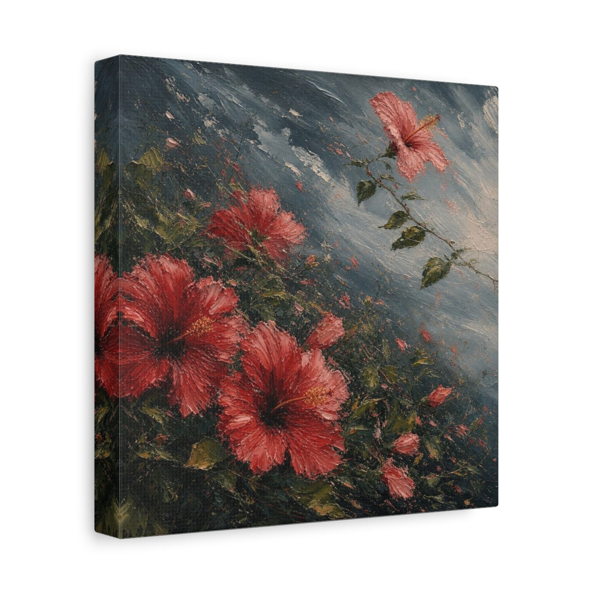 Side Mockup 9. Storm-Swept Hibiscus Blooms shown as canvas print