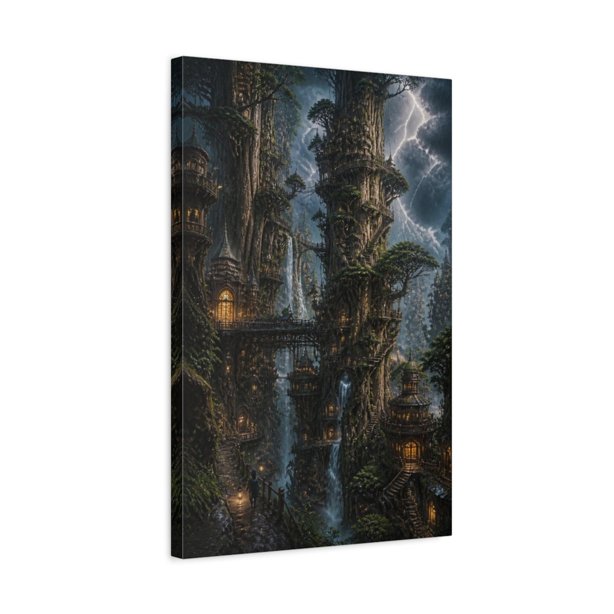 Side Mockup 3. Stormlit Tree City Towers shown as canvas print
