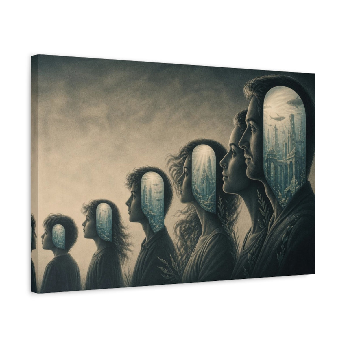 Side Mockup 3. Submerged City Illusion shown as canvas print