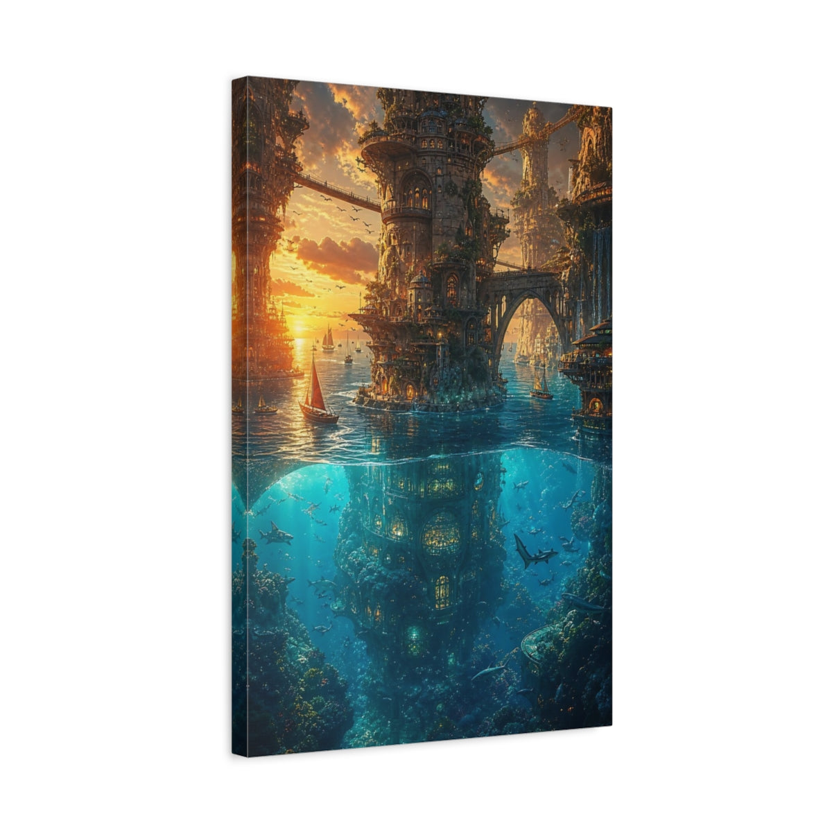 Side Mockup 3. Sunken Tower City shown as canvas print