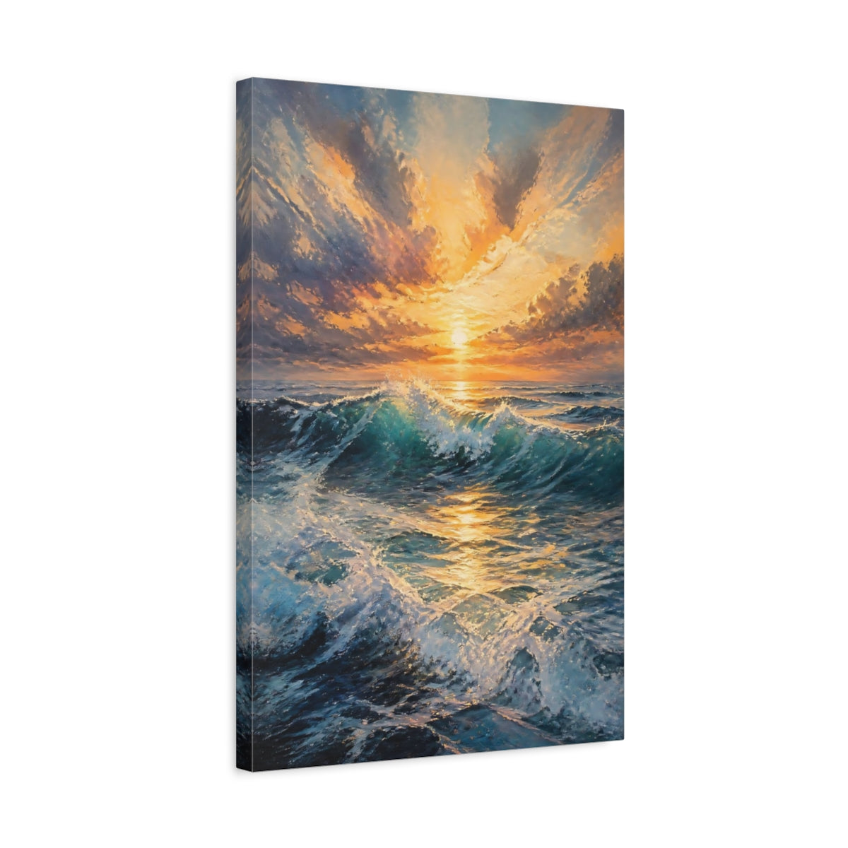 Side Mockup 3. Sunlit Breaking Wave shown as canvas print