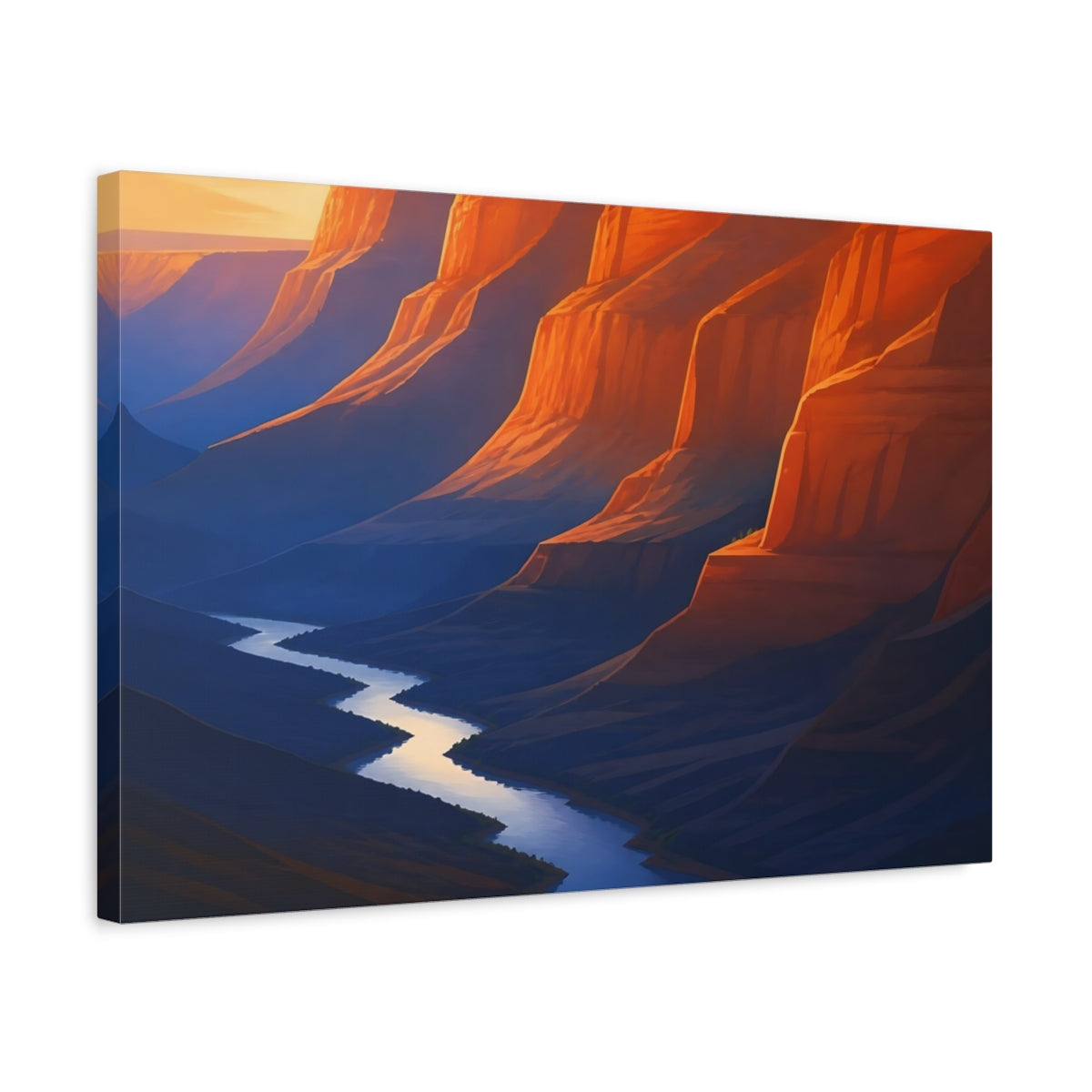 Side Mockup 3. Sunlit Canyon River shown as canvas print