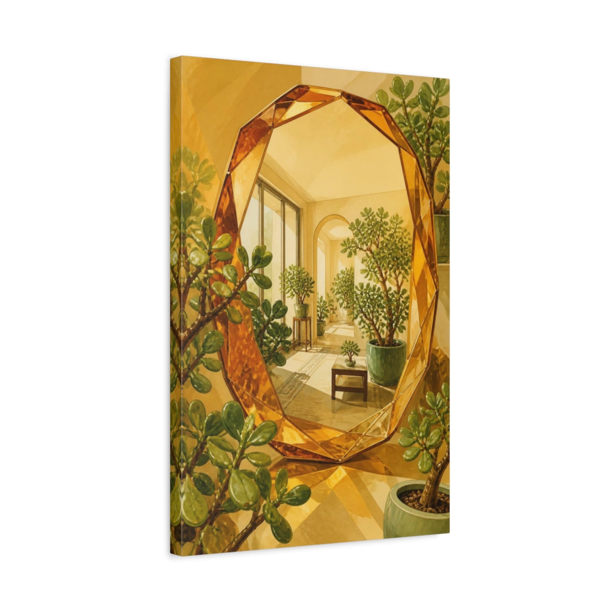 Side Mockup 3. Sunlit Jade Mirror shown as canvas print
