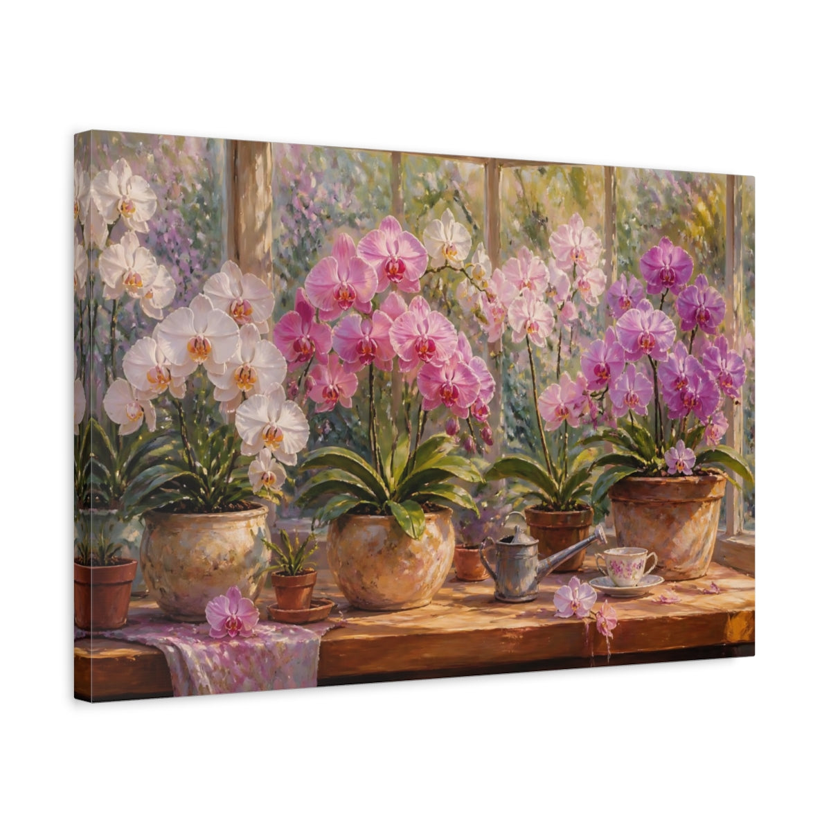 Side Mockup 3. Sunlit Orchid Arrangement shown as canvas print