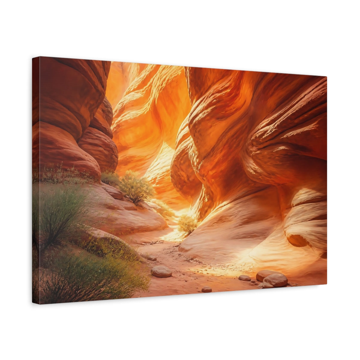 Side Mockup 3. Sunlit Slot Canyon shown as canvas print
