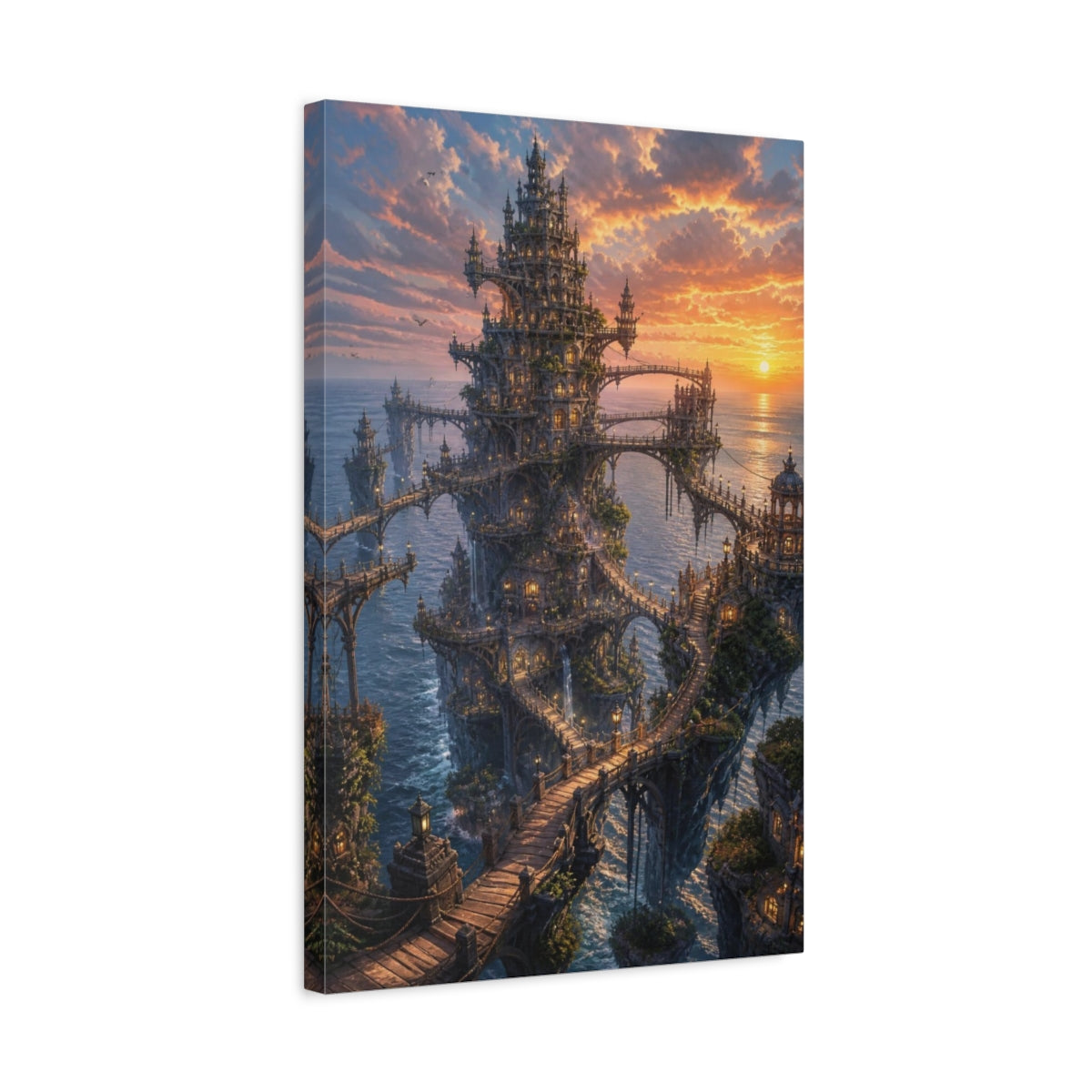 Side Mockup 3. Sunset Ocean Citadel shown as canvas print