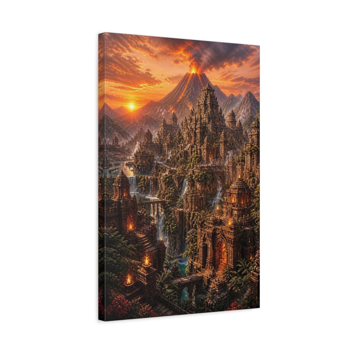 Side Mockup 3. Sunset Temple City shown as canvas print