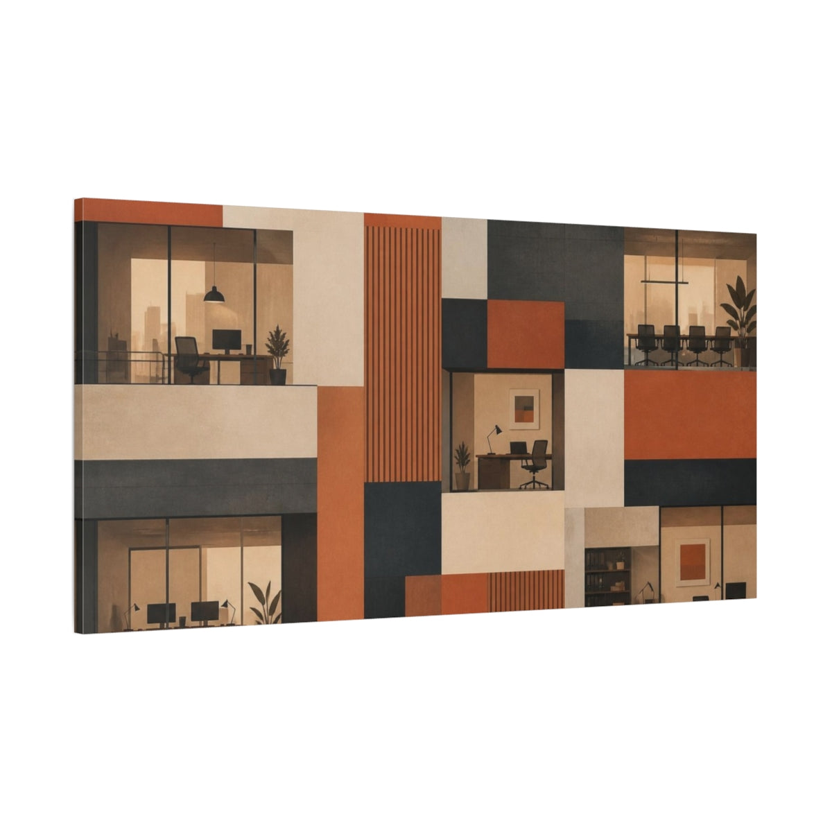 Side Mockup 2. Terracotta Office Facade shown as canvas print