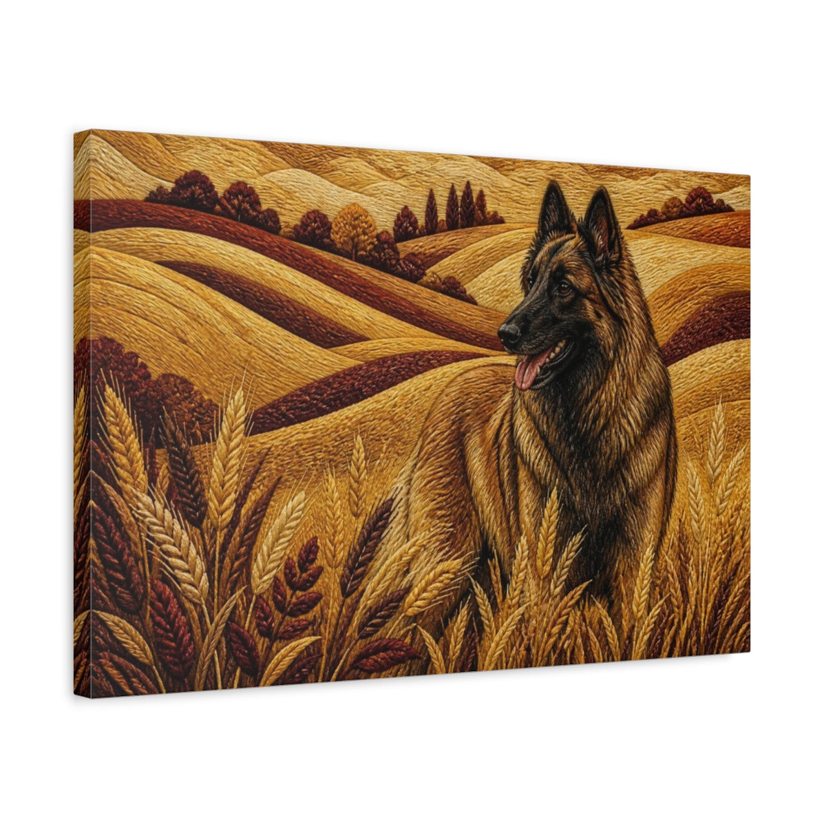 Side Mockup 3. Tervuren Pet In Wheat shown as canvas print