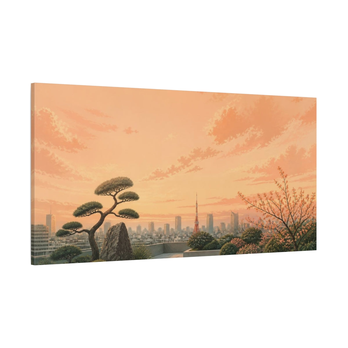 Side Mockup 2. Tokyo Rooftop At Sunset shown as canvas print