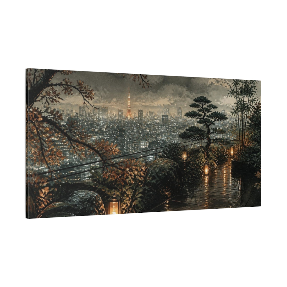 Side Mockup 2. Tokyo Rooftop Garden shown as canvas print