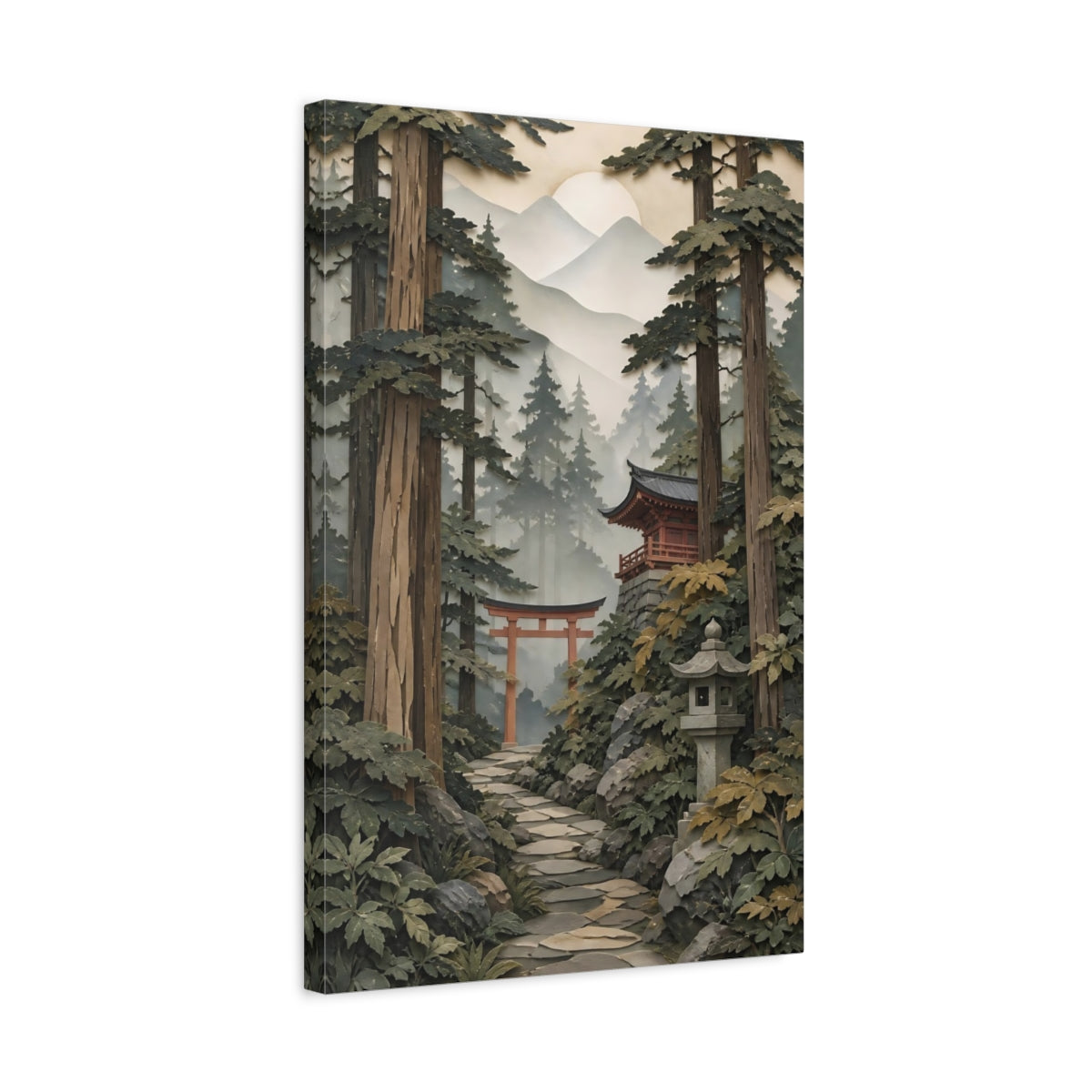 Side Mockup 3. Torii Gate In Forest shown as canvas print