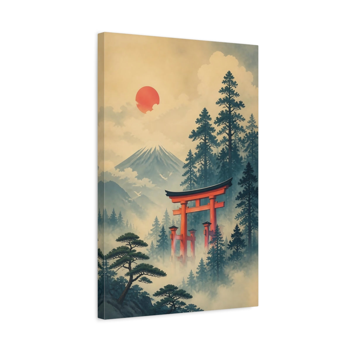 Side Mockup 3. Torii Gate In Mist shown as canvas print
