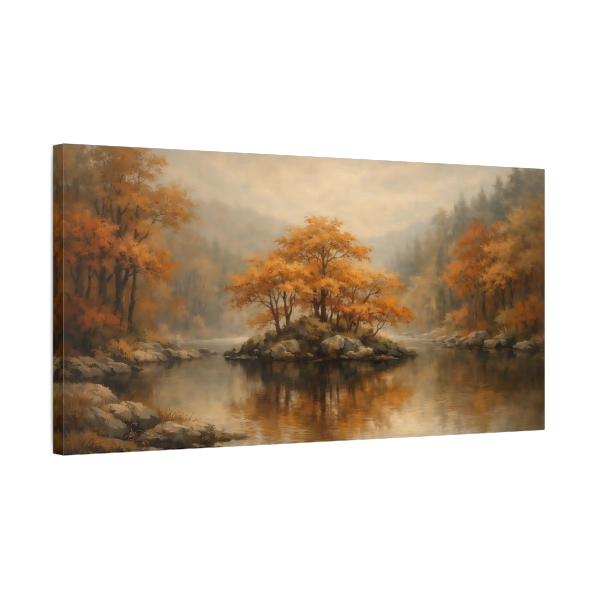 Side Mockup 2. Nature Autumn Trees Autumn Landscape shown as stretched canvas wall art