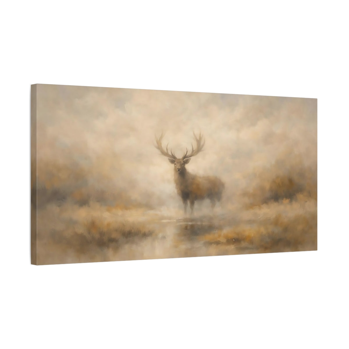 Side Mockup 2. Animals Stag Brown And Cream shown as stretched canvas wall art
