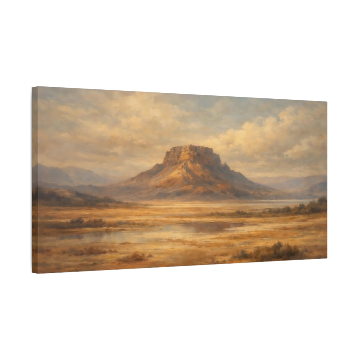 Side Mockup 2. Nature Mesa Landscape Brown Gold Landscape shown as stretched canvas wall art