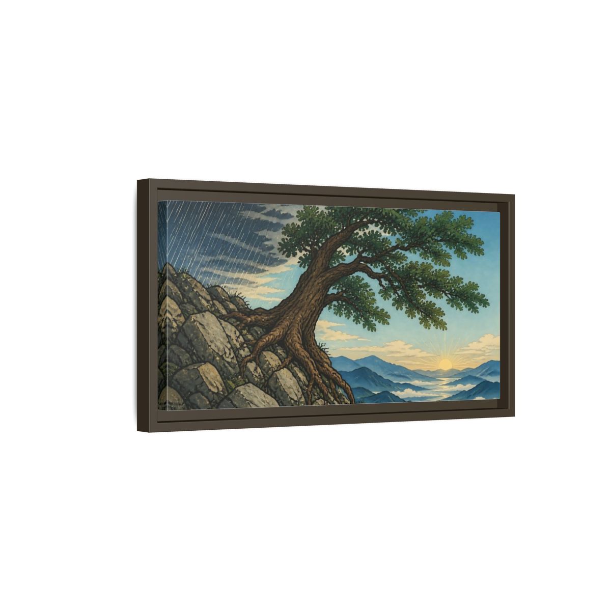 Side Mockup 7. Tree On Rocky Ridge shown as framed canvas print