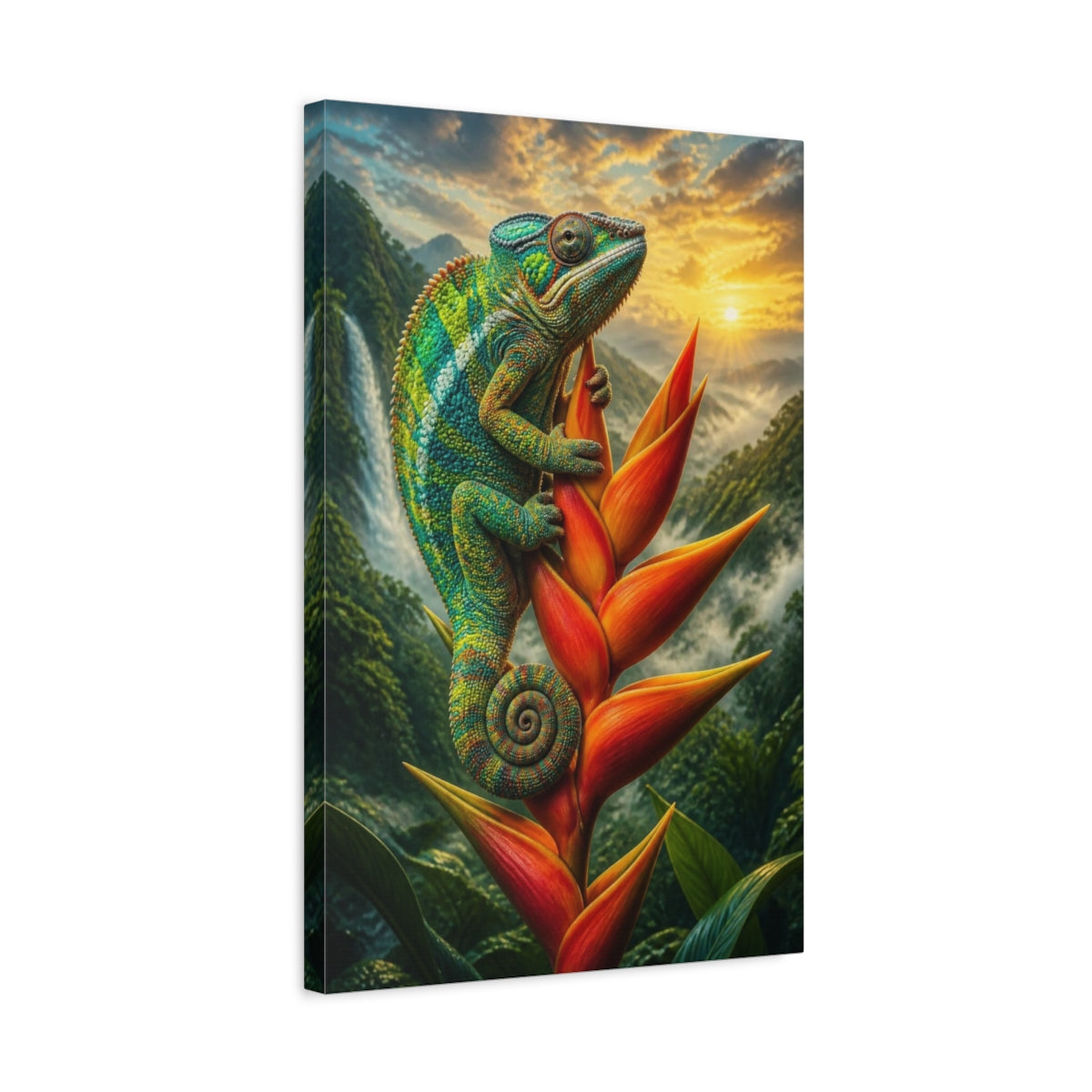 Side Mockup 3. Tropical Chameleon Animal shown as canvas print