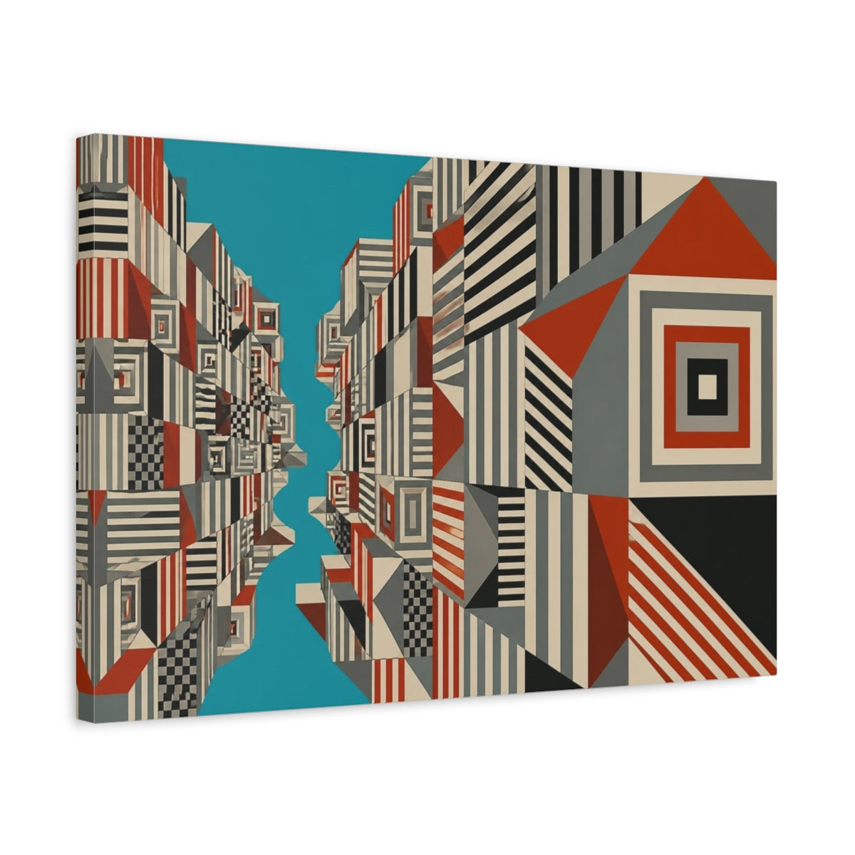 Side Mockup 3. Turquoise Canyon City Blocks shown as canvas print