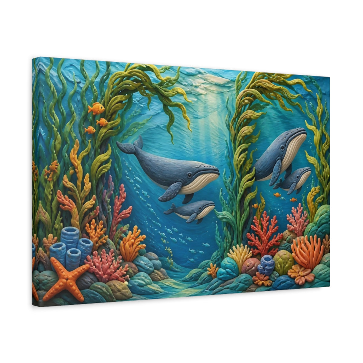 Side Mockup 3. Undersea Whale Family shown as canvas print