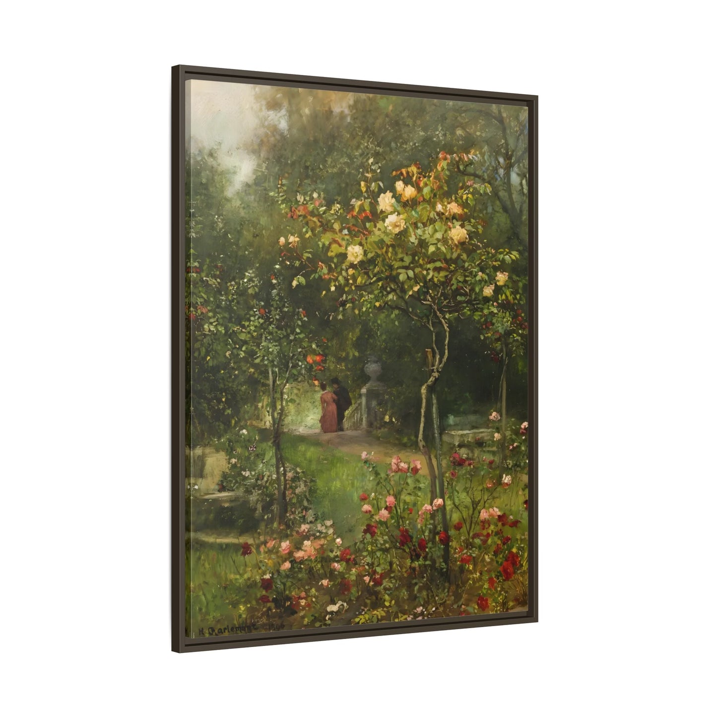 Unter Rosen Flowers Canvas Wall Art Print - Hugo Charlemont Colorful Flower Garden - YesArtYes