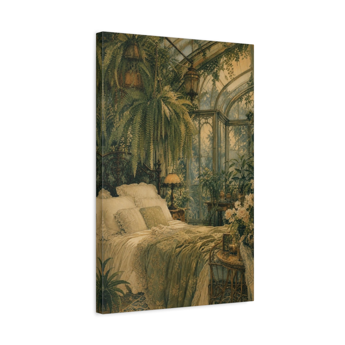 Side Mockup 3. Victorian Conservatory Bedroom shown as canvas print