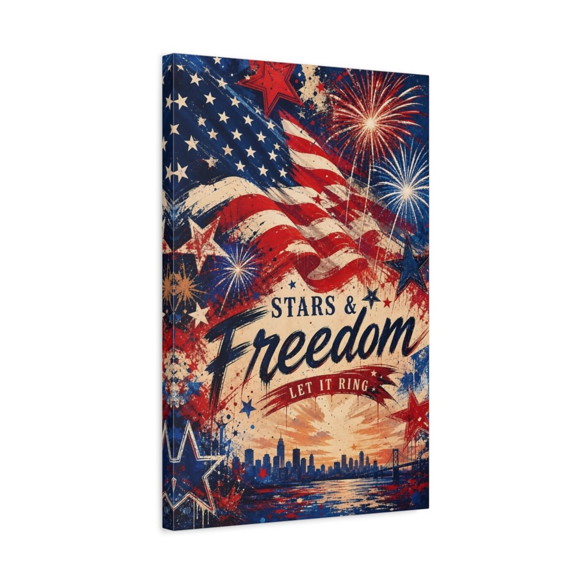 Vintage American Flag Red White Blue Canvas Wall Art Print – Living Room, Above Console Table - YesArtYes