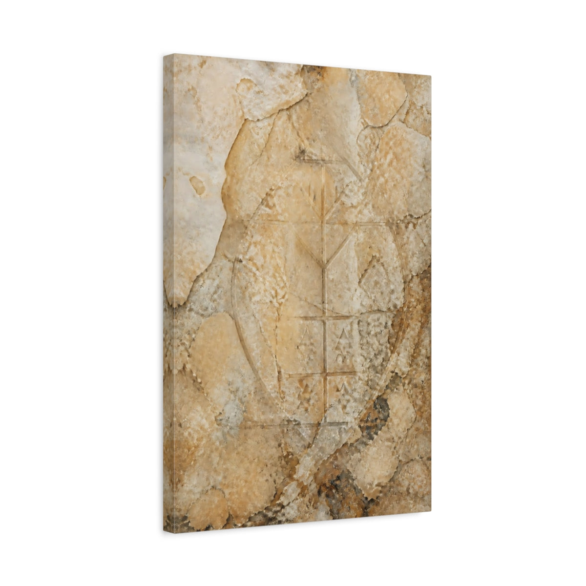 Side Mockup 3. Vintage Ancient Symbol Brown And Beige shown as stretched canvas wall art