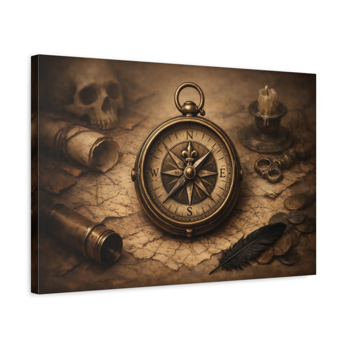 Vintage Antique Compass Nautical Exploration - Canvas Wall Art Print - YesArtYes