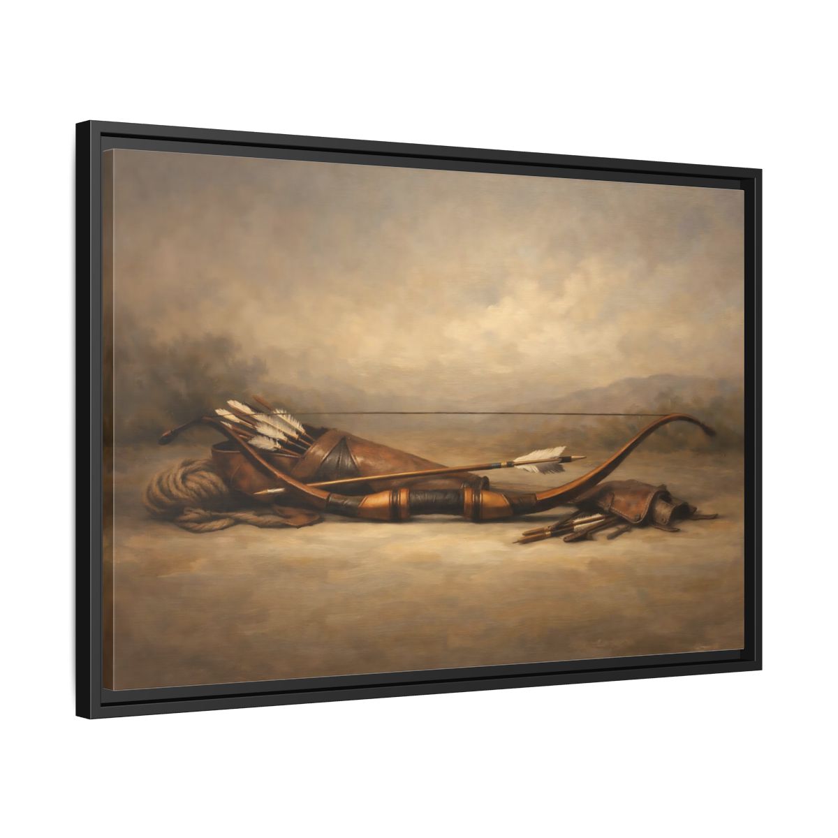 Side Mockup 14. Vintage Archery Gear Brown Archery Gear shown as stretched canvas wall art