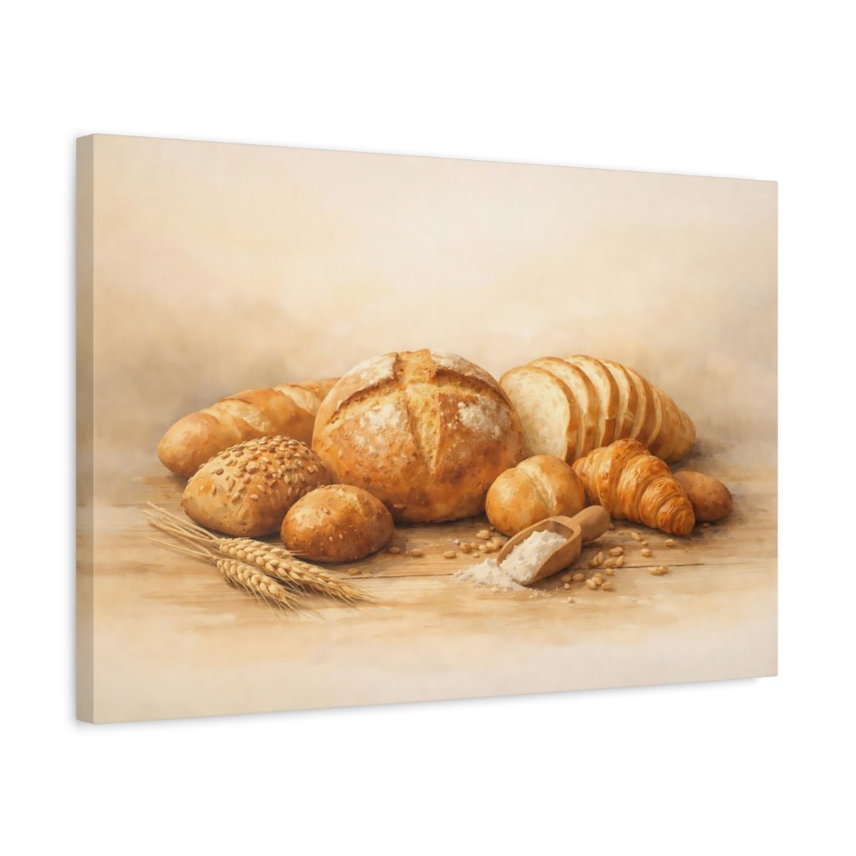 Vintage Baked Goods Rustic Bread - Canvas Wall Art Print - YesArtYes