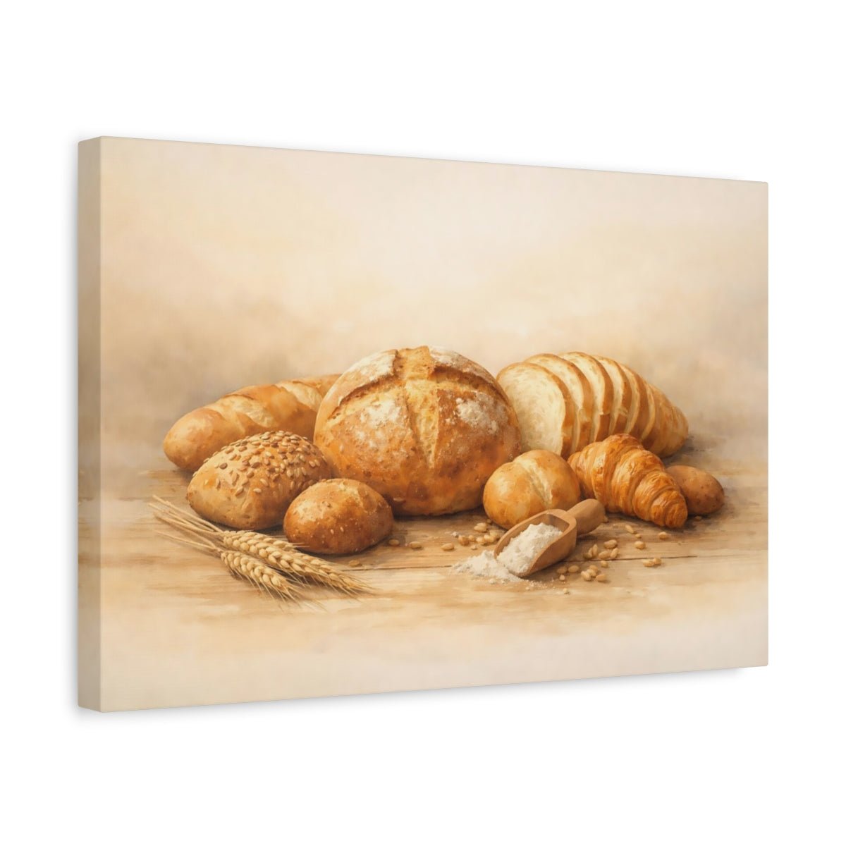 Vintage Baked Goods Rustic Bread - Canvas Wall Art Print - YesArtYes