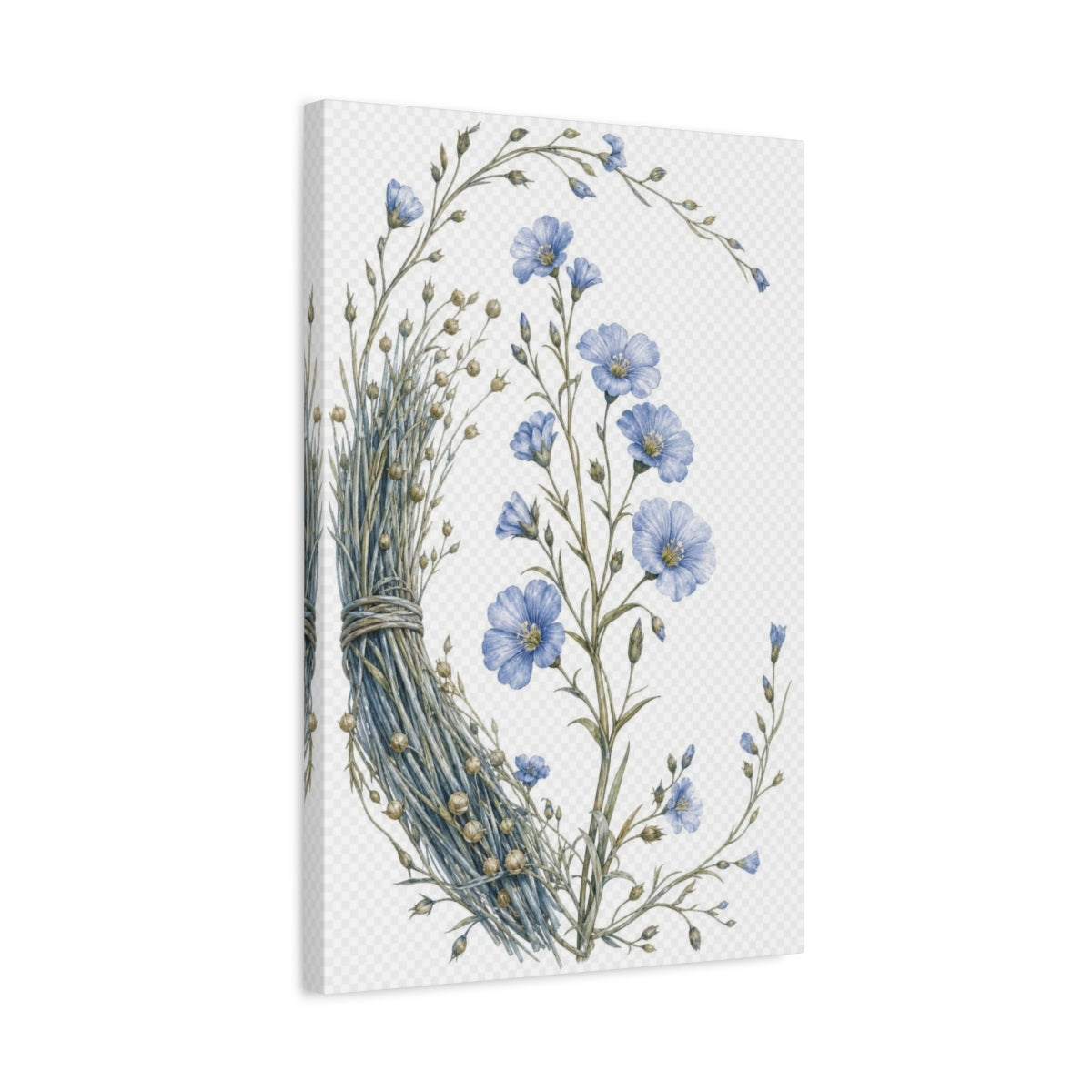 Side Mockup 3. Vintage Botanical Illustrations Blue Flax Floral shown as canvas print